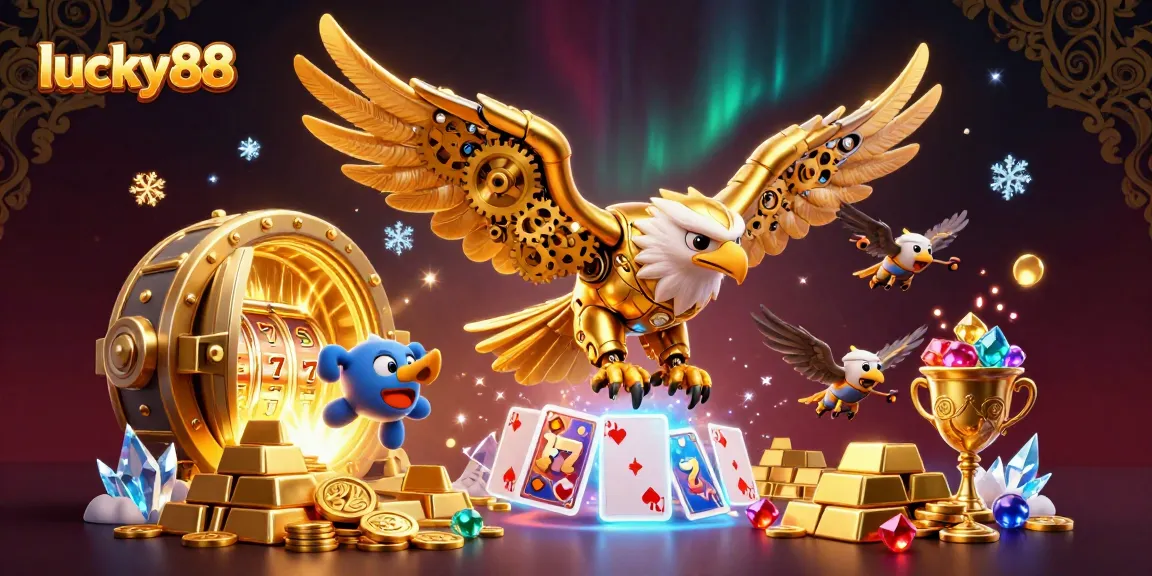 Engagingly play lucky88 slot amidst golden treasures and vibrant holograms.