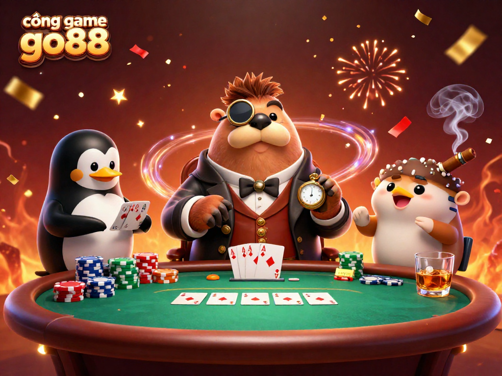 Experience the excitement of cổng game go88 with underwater poker featuring cartoon characters and vibrant casino elements.