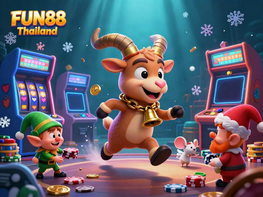 Engage in exhilarating gaming at FUN88 Thailand's vibrant casino, featuring unique festive characters.