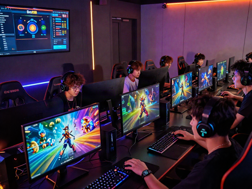 Engaging online gaming environment featuring players focusing on bro138 slot and vibrant game interfaces.