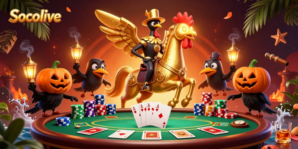 Socolive takes the stage in a vibrant casino scene featuring a golden rooster and poker elements.