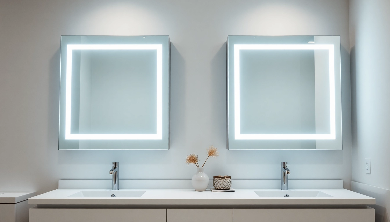Discover illuminated bathroom cabinets reflecting modern design with sleek mirrors and ambient lighting.