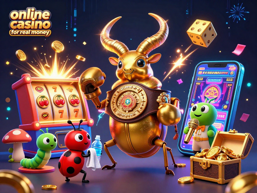 Engage in an exciting online casino for real money with vibrant characters and dynamic game elements.