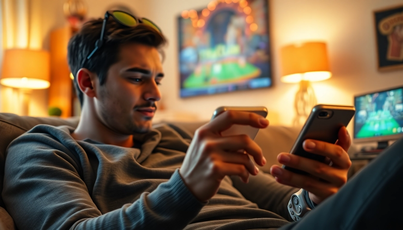 Experience online gaming with 789Club app interface on a cozy couch setting.