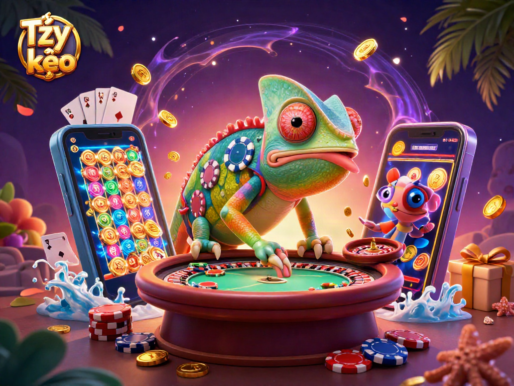 Experience thrilling gameplay with Tỷ lệ kèo showcased in a vibrant casino scene.