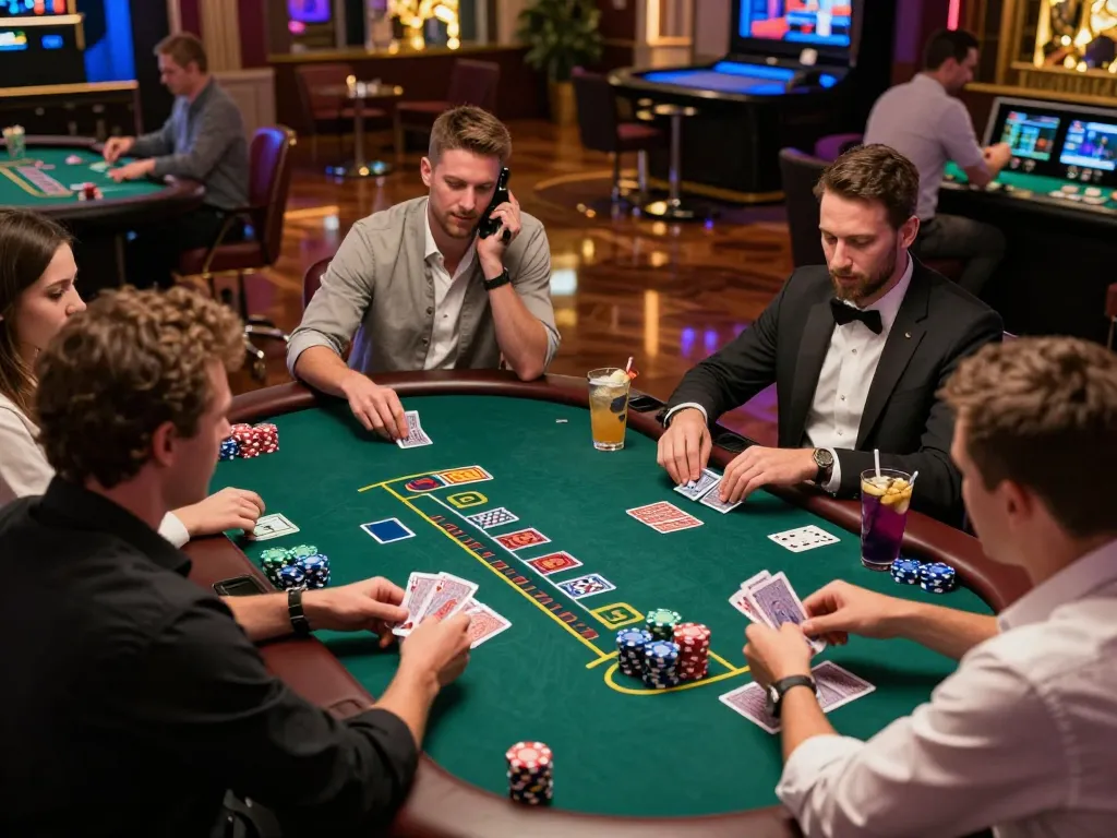 Players engaging in an intense blackjack game at sc88, showcasing strategic gameplay and vibrant casino atmosphere.