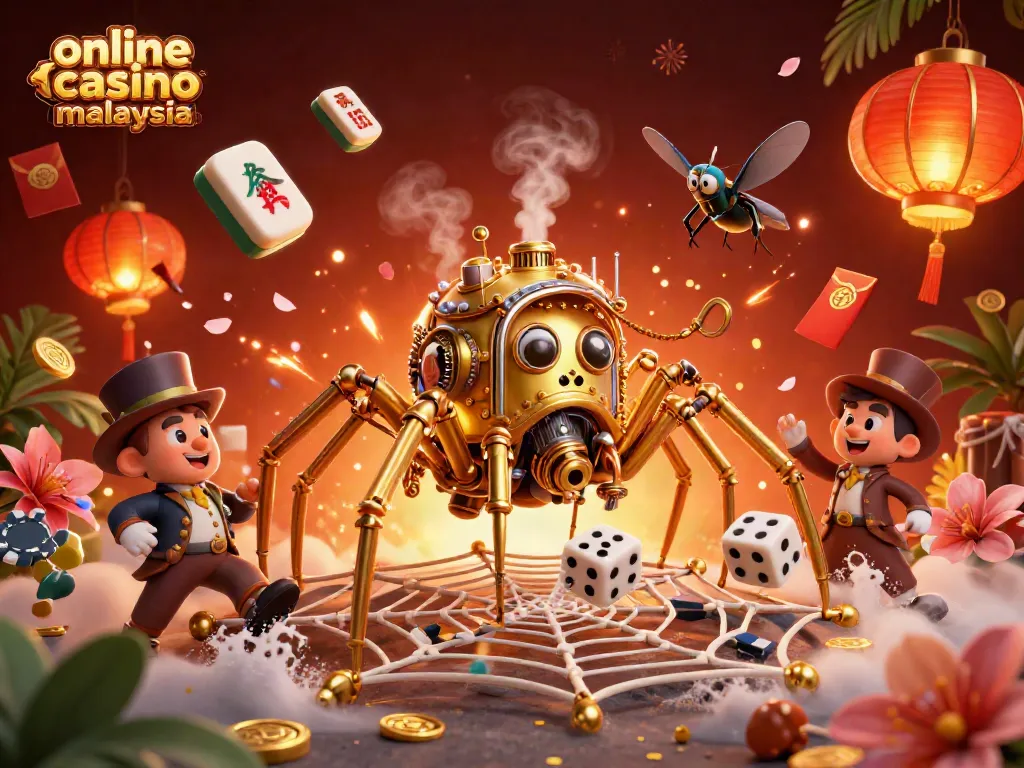 Experience the excitement of online casino Malaysia with a vibrant steampunk-themed digital illustration.