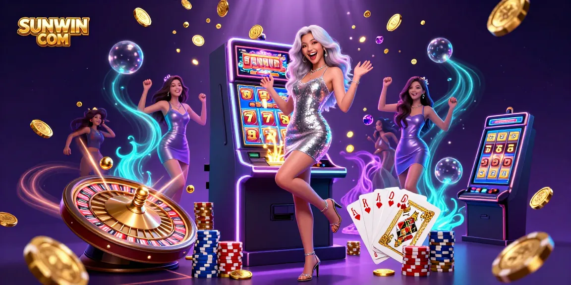 Play slots with SUNWIN COM and experience thrilling jackpots as golden coins cascade from machines.
