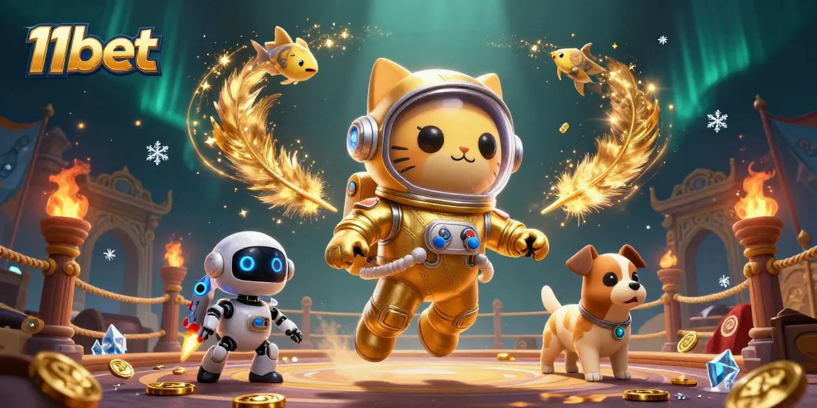 Experience thrilling action at 11bet with a vibrant 3D gaming scene featuring an astronaut cat.