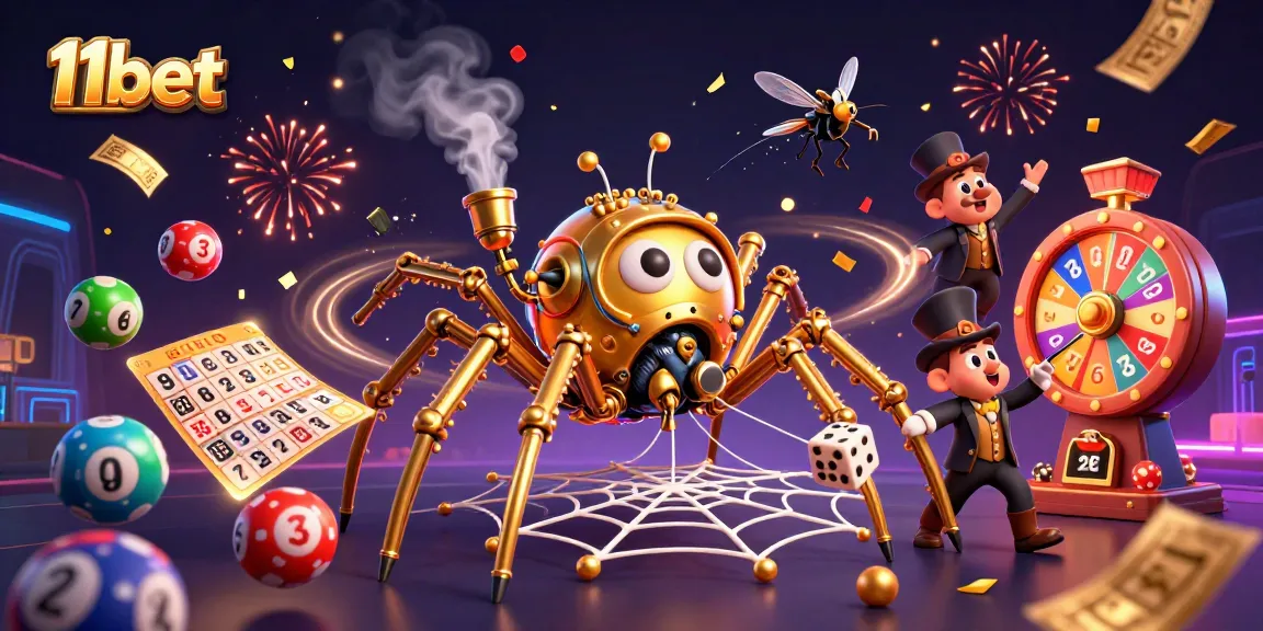 Experience exciting wins at 11bet with a vibrant 3D casino scene filled with games.