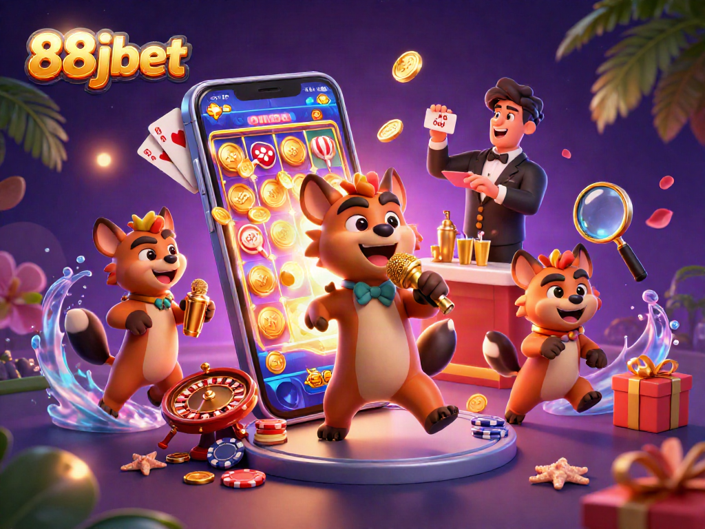 Enjoy thrilling 88jbet casino action with hyenas in a vibrant comedy club scene.