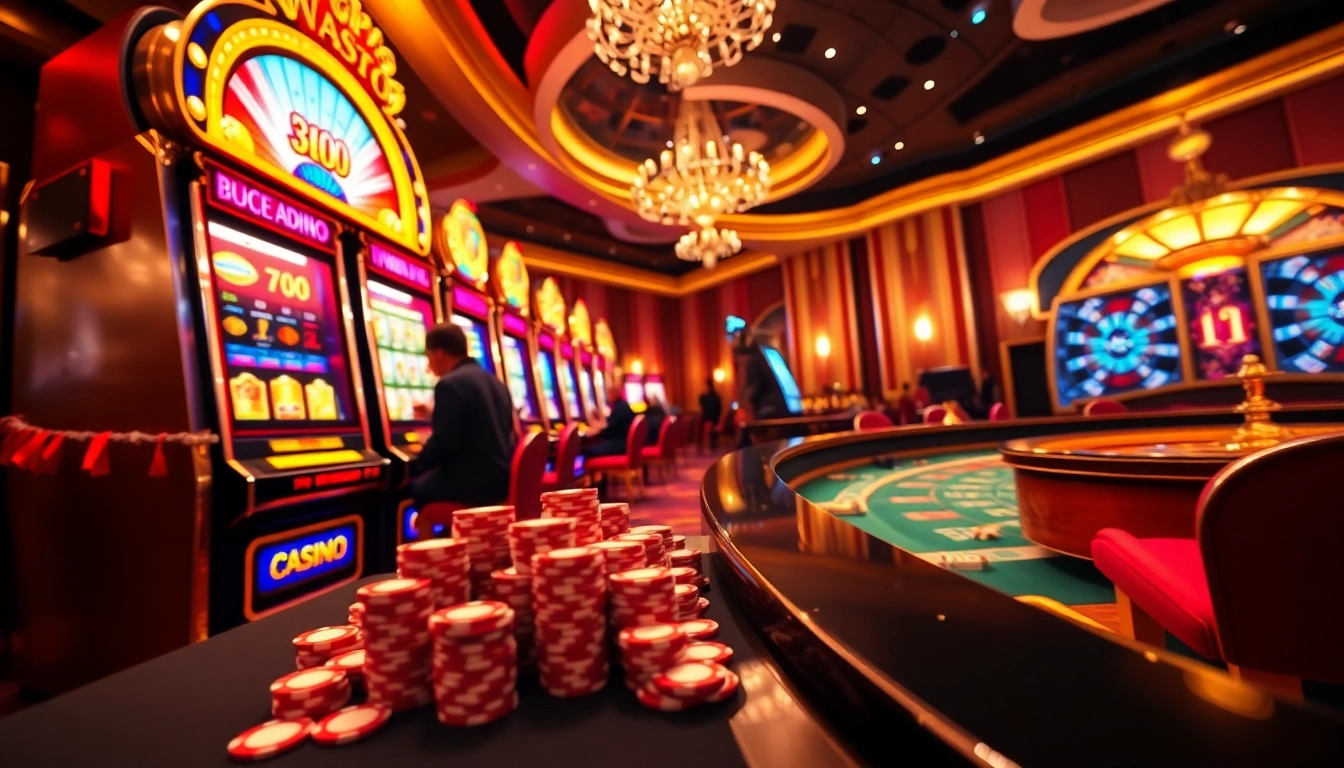 Players enjoying exciting slot machines at slot777 casino with vibrant lights and winning moments.