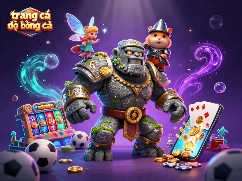 Khám phá trang cá độ bóng đá với hình ảnh golem cổ đại và những yếu tố cá cược thể thao sống động.