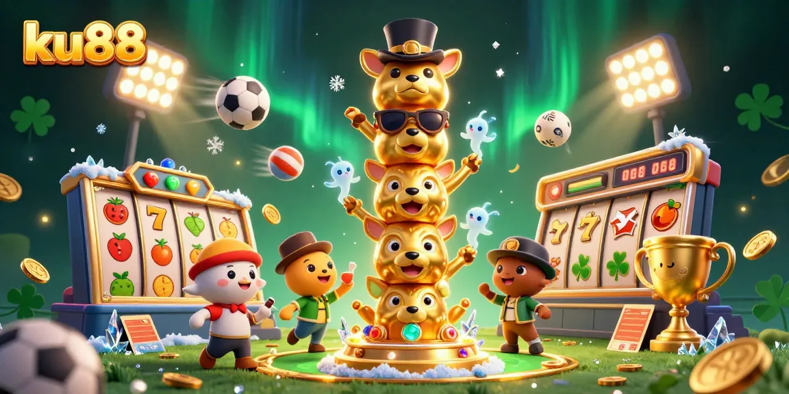 Experience luck at ku88 with vibrant slot and sports elements in a dynamic casino scene.