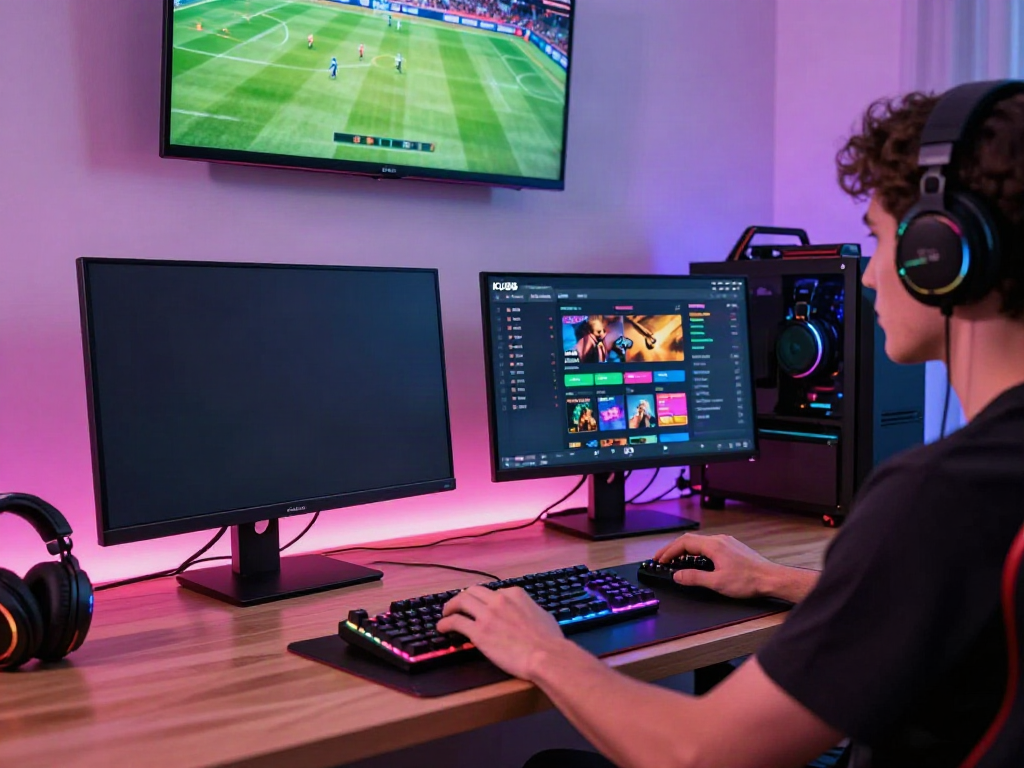 Engaged user playing on the KU88 platform with gaming accessories and live sports event display.