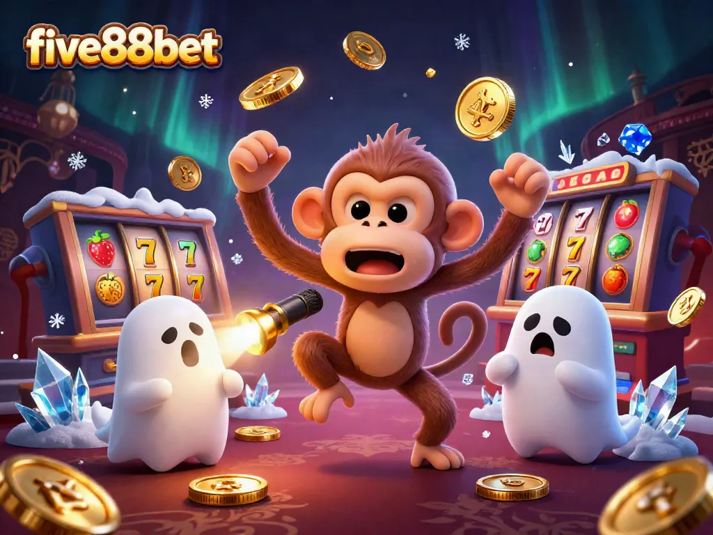 Five88bet showcases an exciting casino scene with dynamic slot elements, captivating gamblers.