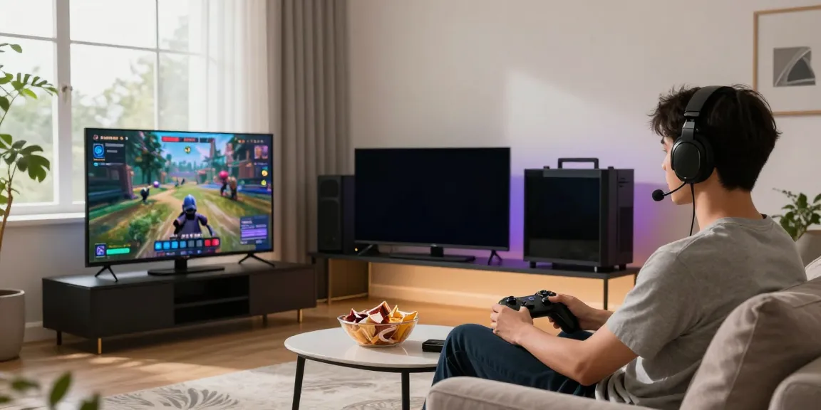 Engaging scene of a player immersed in qqmacan slot gaming on a modern console setup.