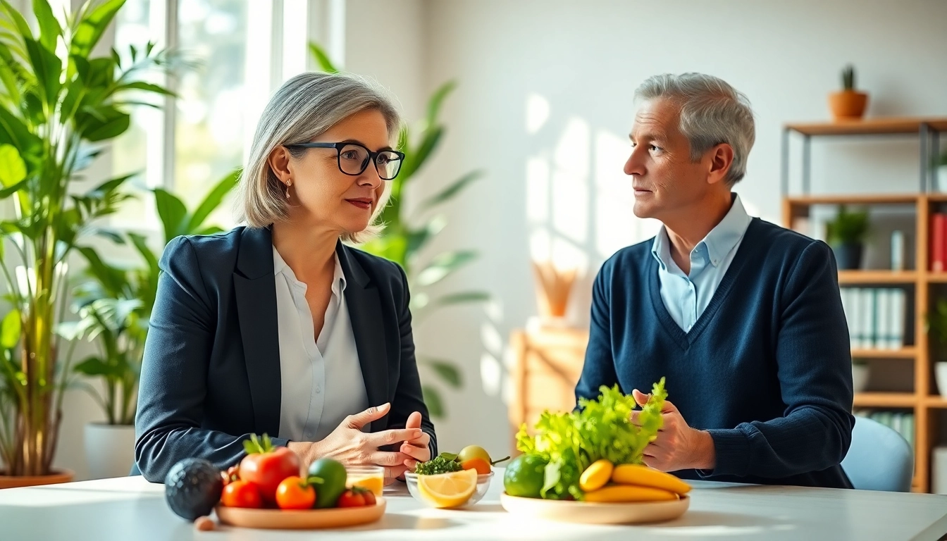 Nutritionniste Lausanne aidant un client à choisir des aliments sains.