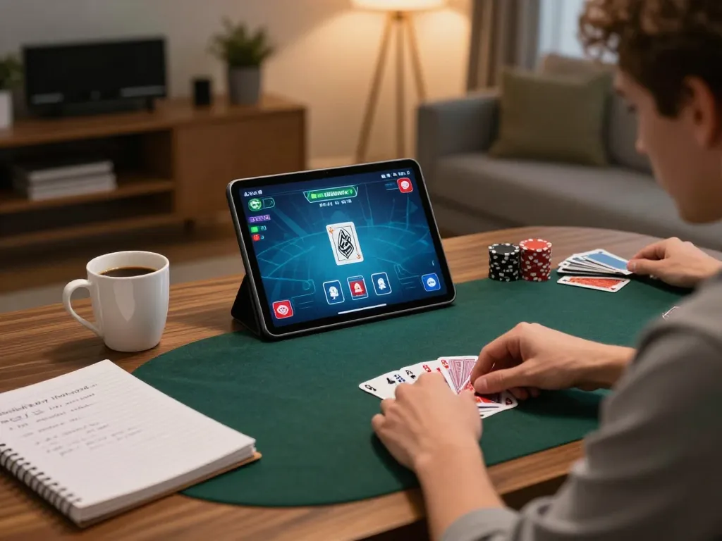 Engaging online poker gameplay at home with 壹發娛樂 atmosphere, showcasing strategic online betting