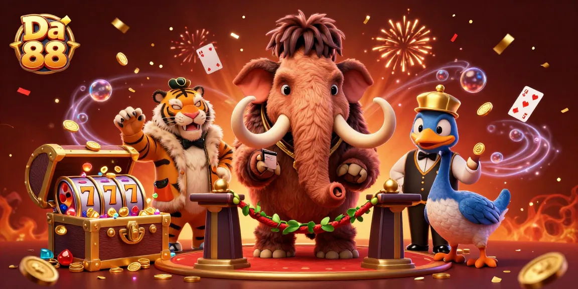Experience Da 88 excitement with a vibrant casino scene featuring unique characters and slot game action.