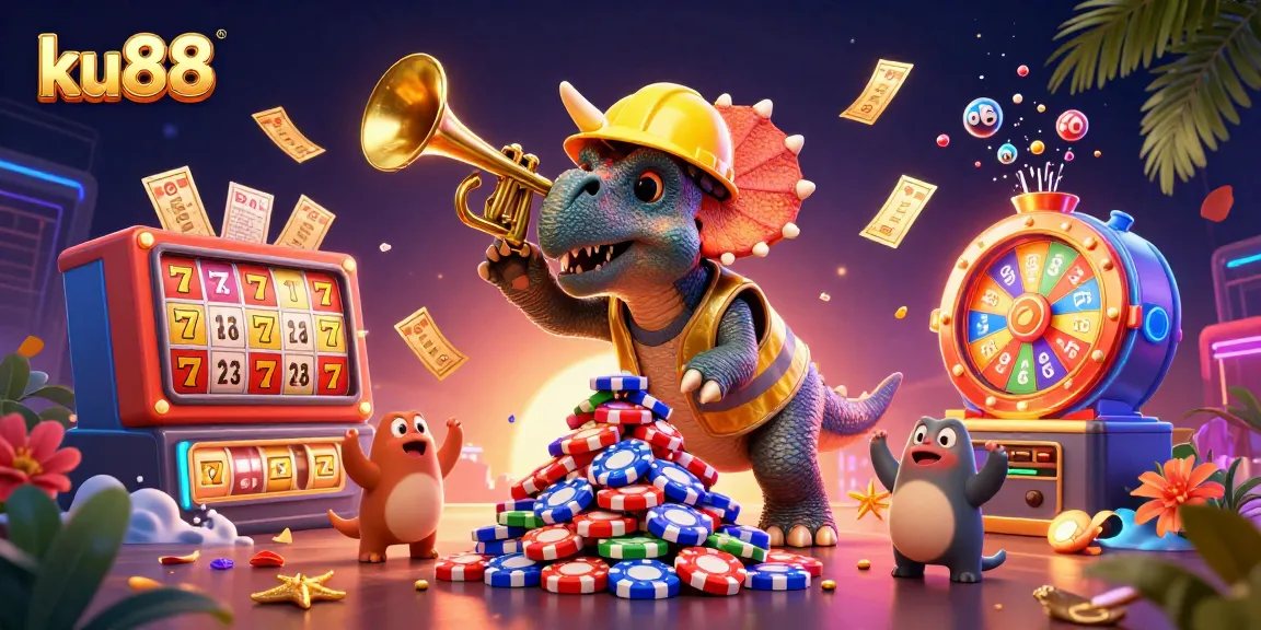 Celebrate big wins with ku88 in this festive 3D scene filled with vibrant casino elements!