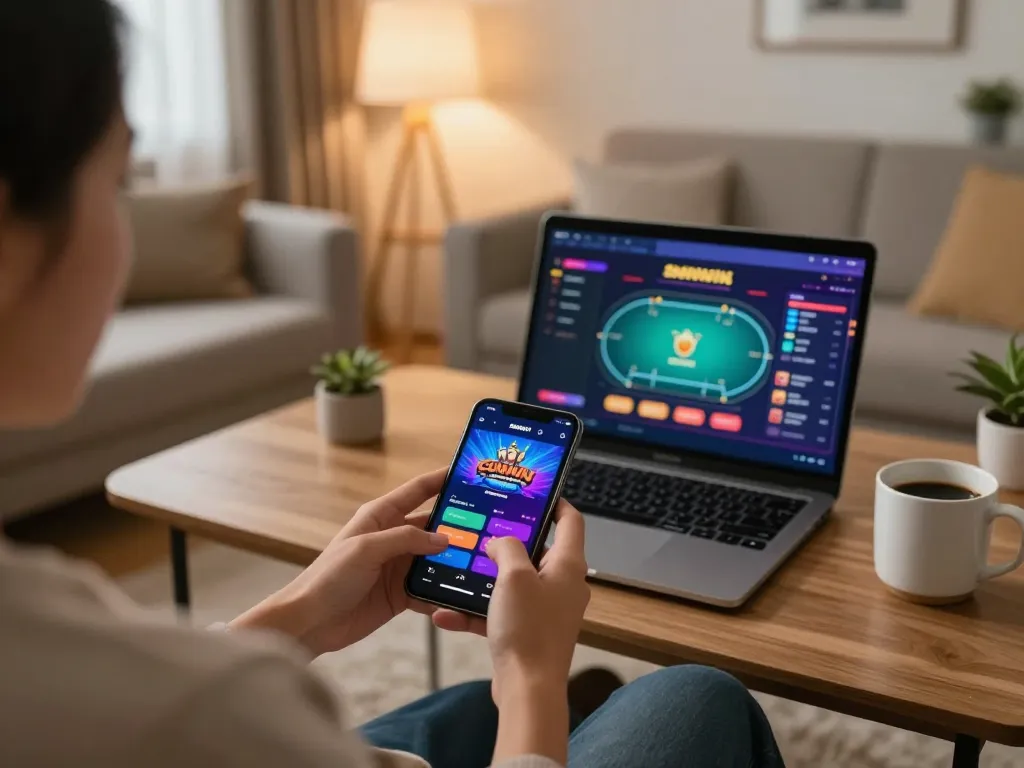 Playing the Sunwin app on a smartphone during a cozy home gaming session