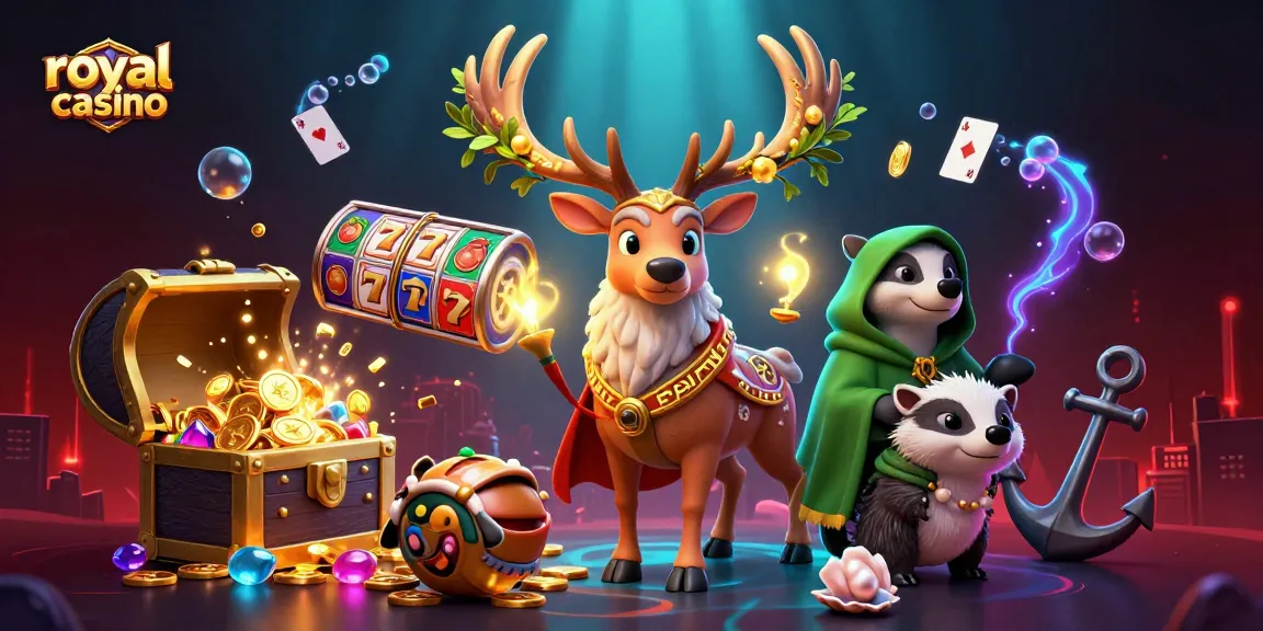 Win big at royal casino with vibrant slot reels and magical elements in this enchanting scene.