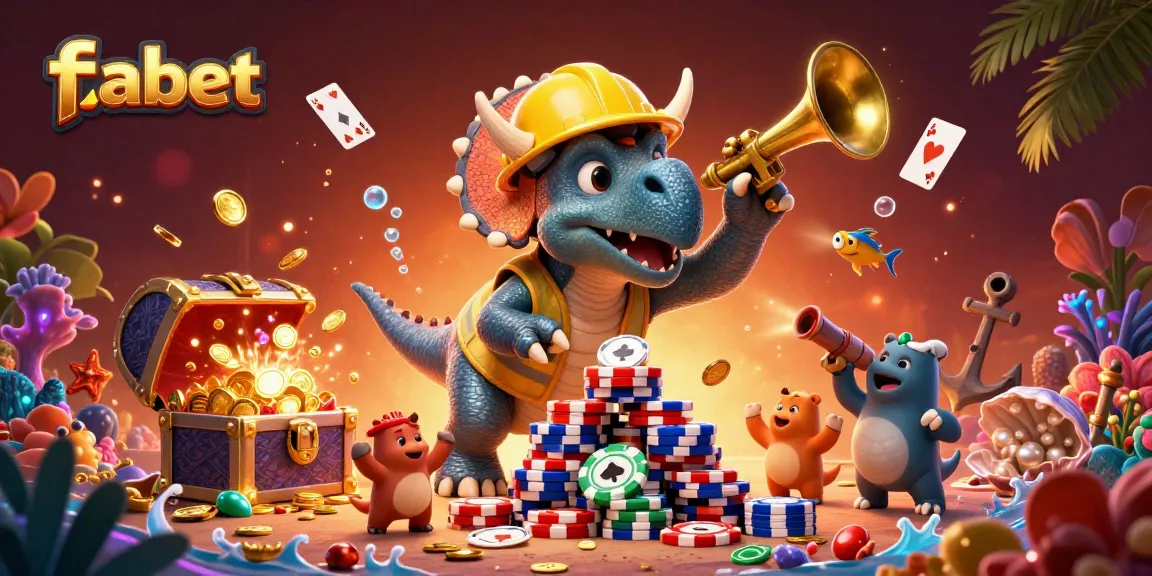 Celebrate winning moments with fabet as a triceratops builds a poker chip pyramid.