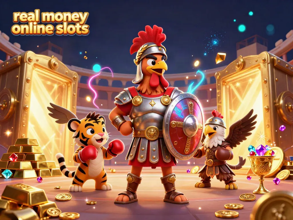 Experience real money online slots with vibrant graphics and dynamic casino-themed characters.