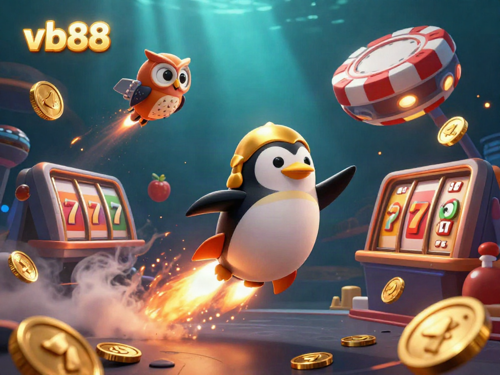 Experience big wins with the captivating vb88 penguin rocket in a vibrant casino scene.