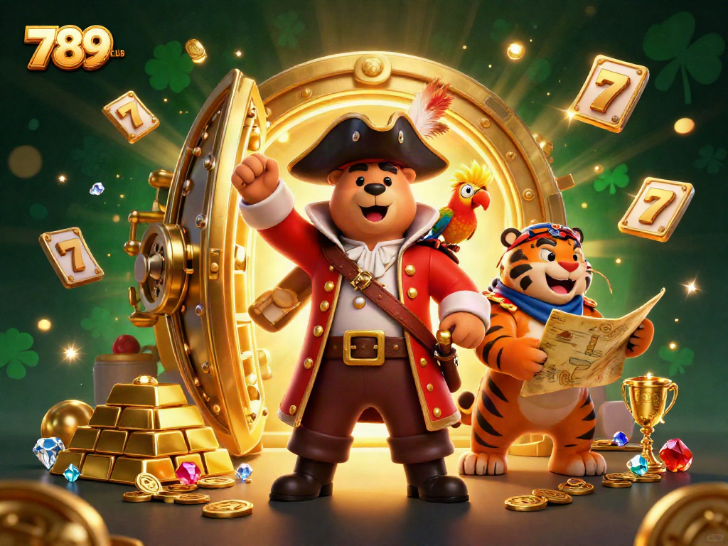 Engage in thrilling adventure with 789CLUB as the pirate bear, tiger, and parrot uncover treasures.