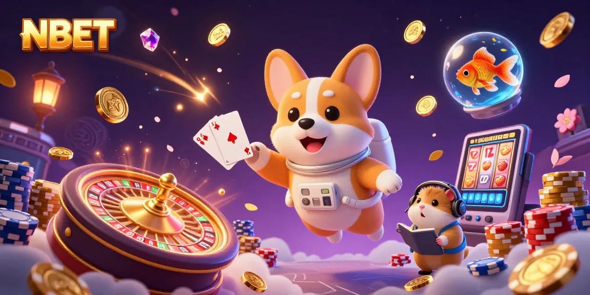 Engage withNBET's immersive casino experience featuring a 3D corgi astronaut and vibrant gaming activities.