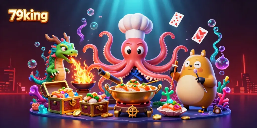 Experience thrilling gambling adventures at 79king with a vibrant, animated casino scene featuring engaging characters and game elements.