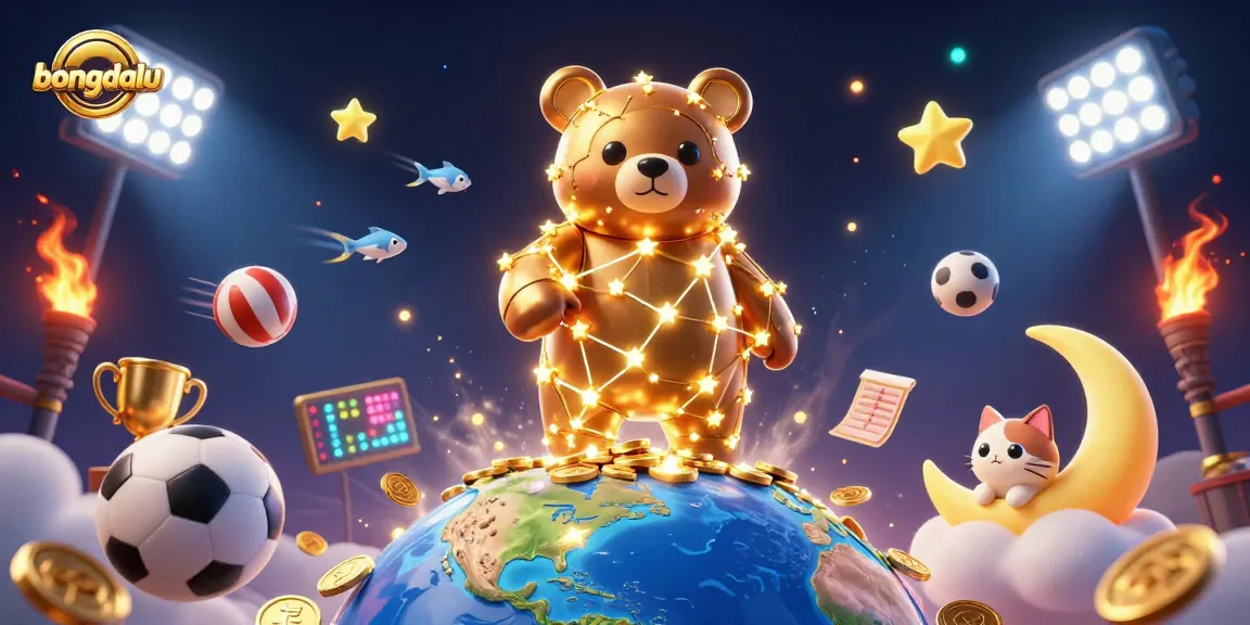 Bongdalu sports betting scene with a constellation bear, coins, and dynamic elements