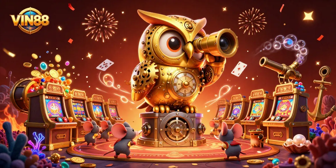 Win big at VIN88 with a vibrant 3D casino scene filled with gold, games, and excitement.