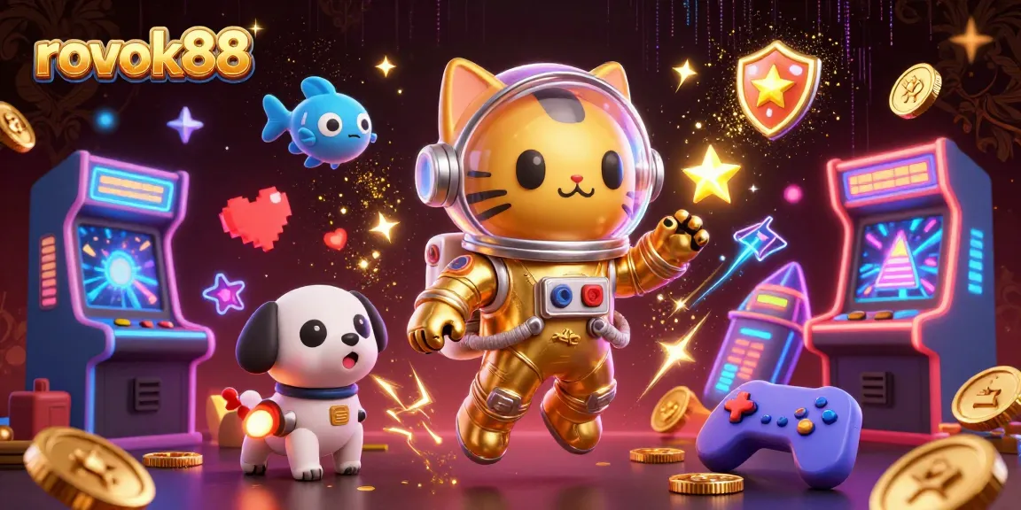Experience gaming thrills at rokok88 with a fun, vibrant space-themed casino illustration.