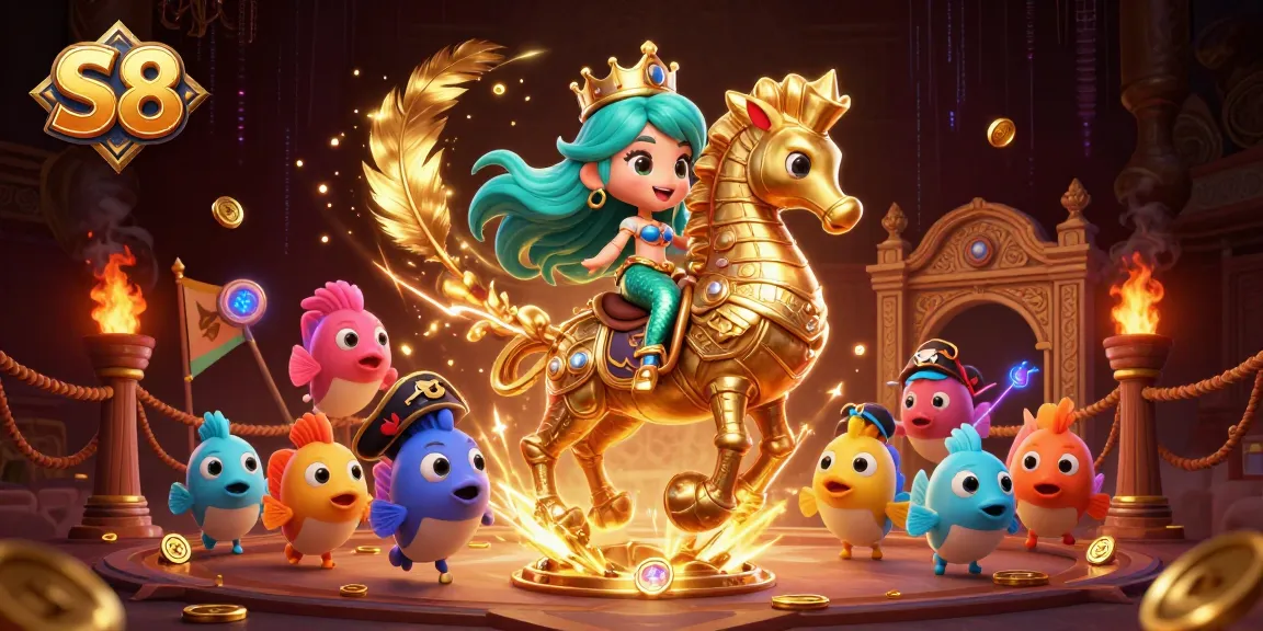 S8 dazzles at the casino with a mermaid riding a seahorse amidst a colorful underwater scene.