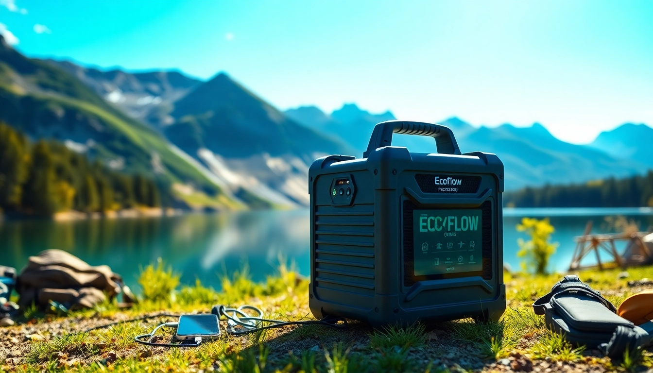EcoFlow portable power station showcased in serene outdoor setting.