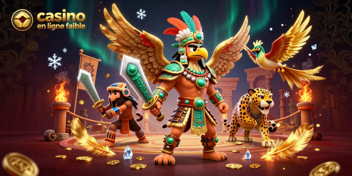 Jouez à des jeux de casino en ligne fiables avec des guerriers azteques et des éléments dorés captivants.