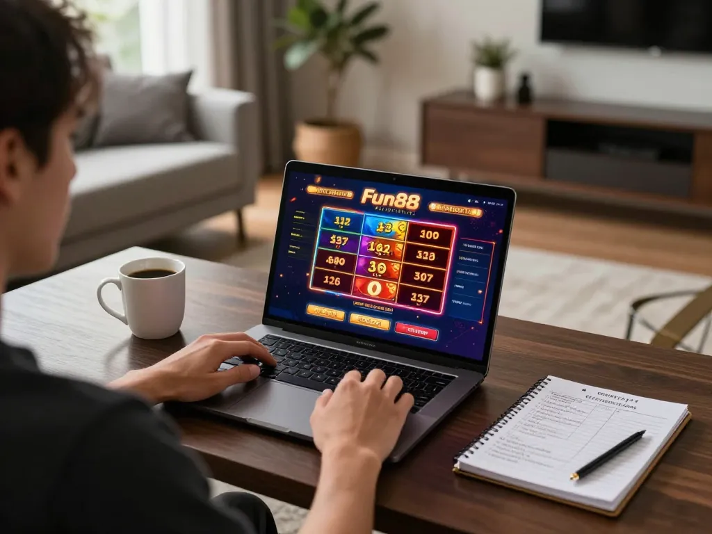 Fun88 online gaming interface displayed on a laptop with a player actively engaged in responsible gambling actions.