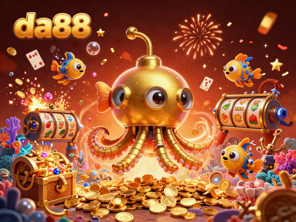 Spin the reels of da88's underwater adventure with a golden kraken submarine in action.