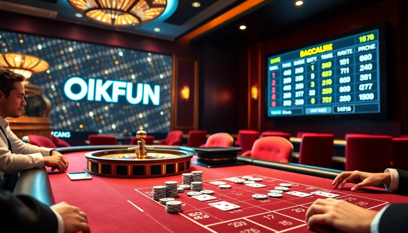 Experience the thrill of gaming at OKFUN with vibrant casino action and elegant players.
