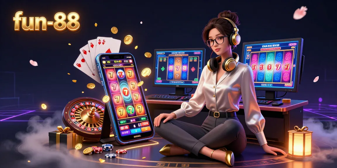 Engage in thrilling slot action with fun-88 featuring a professional gamer at a high-tech gaming station.