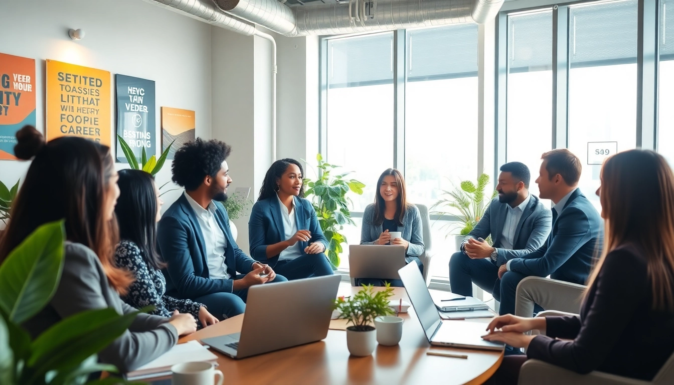 Engaging career coaching session with diverse participants in a modern office setting.