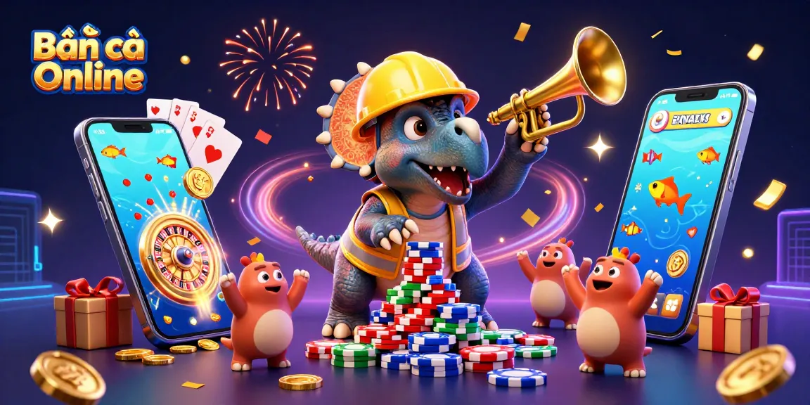 Bắn cá Online action illustration with vibrant underwater elements and exciting casino games