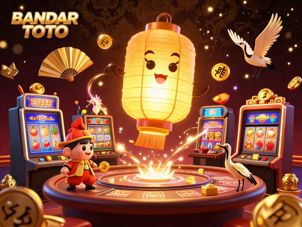 BANDAR TOTO showcases exciting online slots and casino fun, captured in a vibrant 3D illustration.