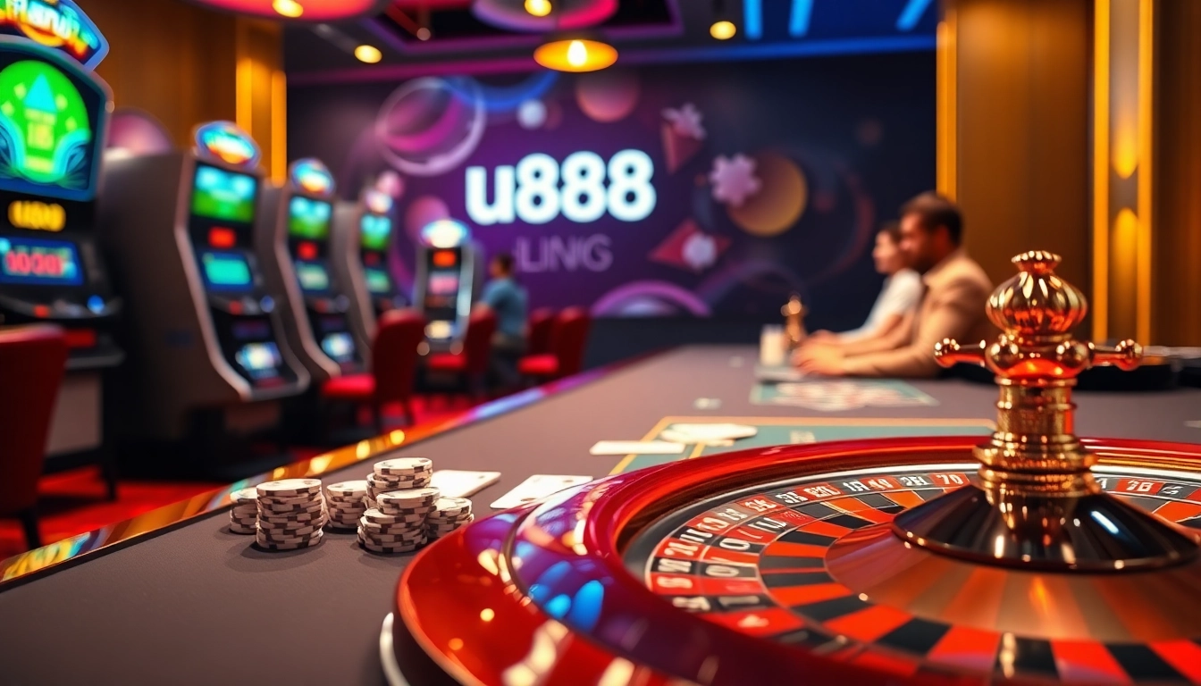 Engage with the exciting link u888 at a luxurious online casino featuring vibrant tables and games.