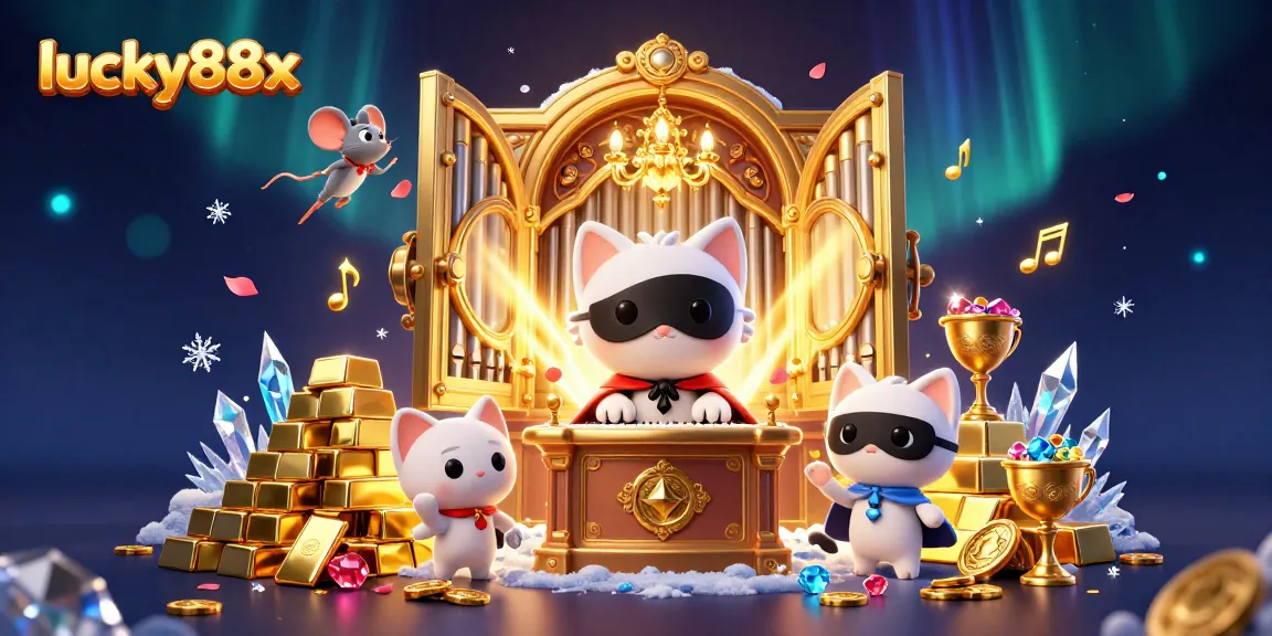 Experience the thrilling gameplay of lucky88x with dazzling golden treasures and characters in an ornate casino.